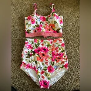 Coral Reef Swim Floral Pink and Green Women's Swim Set